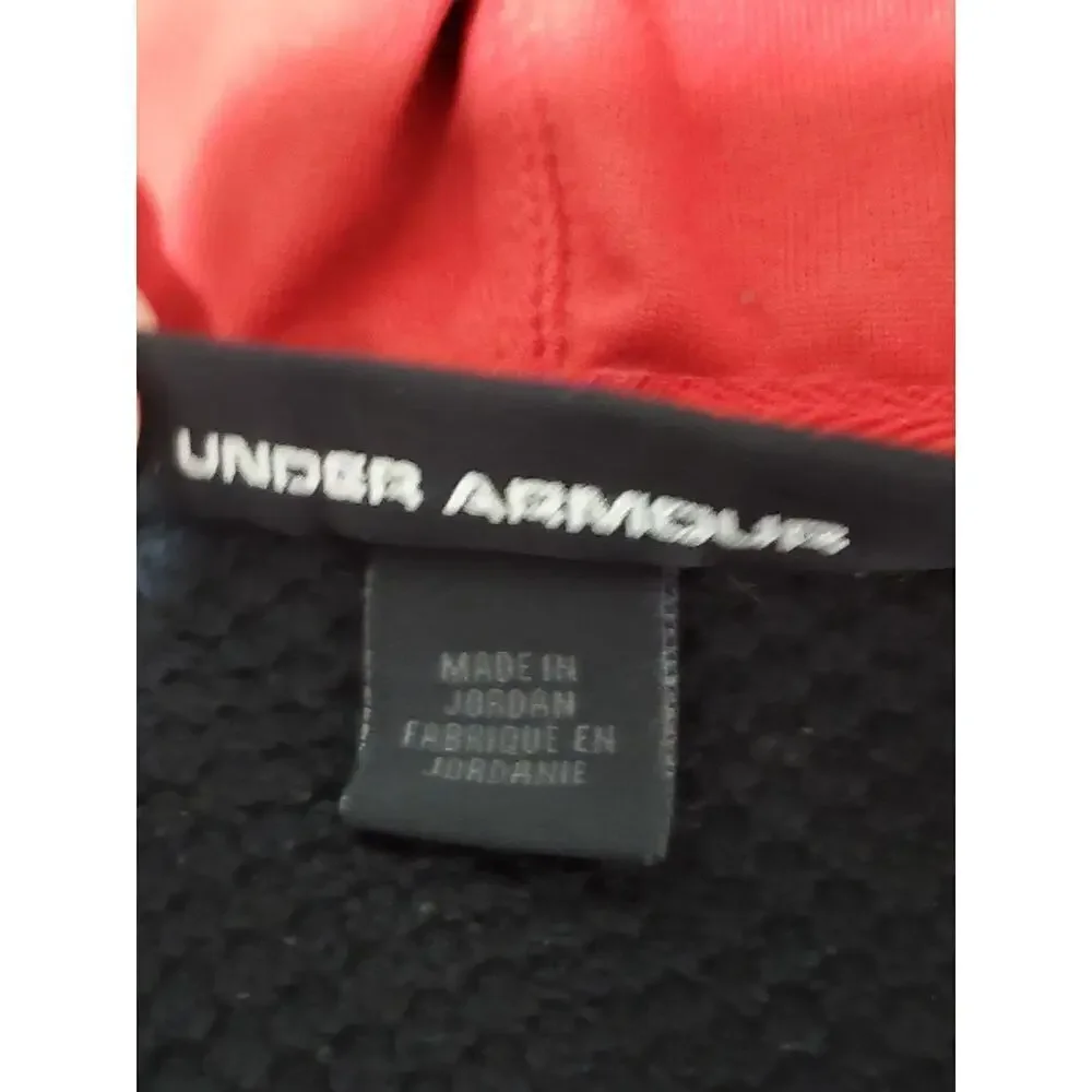 Under Armour Men’s Full-Zip Hoodie Jacket Size Large Black Red Trim Loose Fit